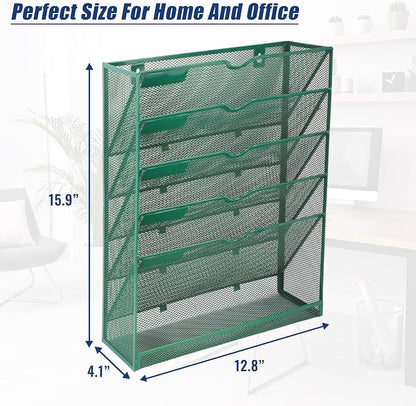 EASEPRES 6 Tier Desk File Organizer, Mesh Hanging Wall Mount Document - Image 2