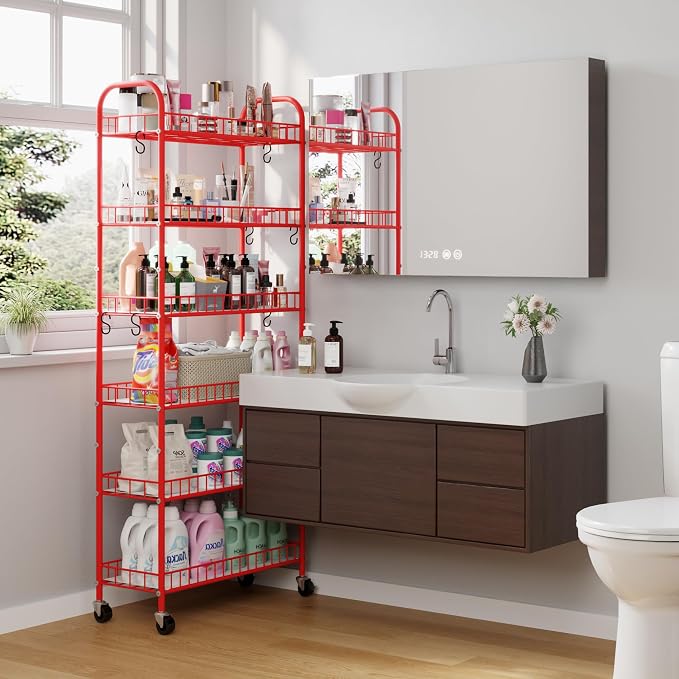 Slim Rolling Storage Cart, 6 Tier Metal Kitchen Rolling Utility Cart - Image 3