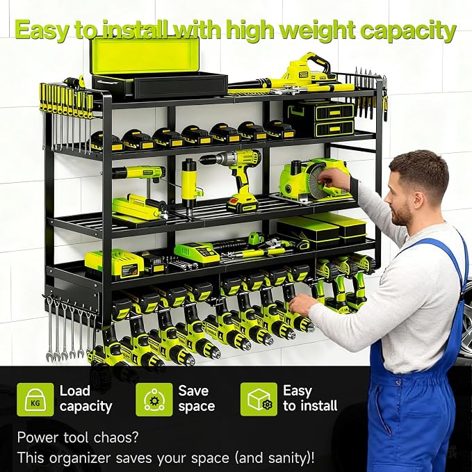 49" Heavy Duty Wall Mount Power Tool Organizer, 4-Tier Storage Rack - Image 6