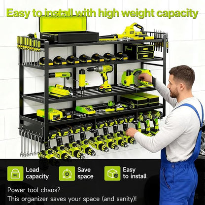 49" Heavy Duty Wall Mount Power Tool Organizer, 4-Tier Storage Rack - Image 6