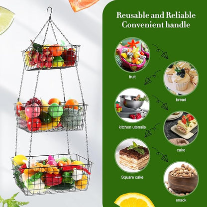 Hicarer 3 Tier Hanging Fruit Basket Square 35.4 Inch Fruit Organizer Kitchen - Image 5