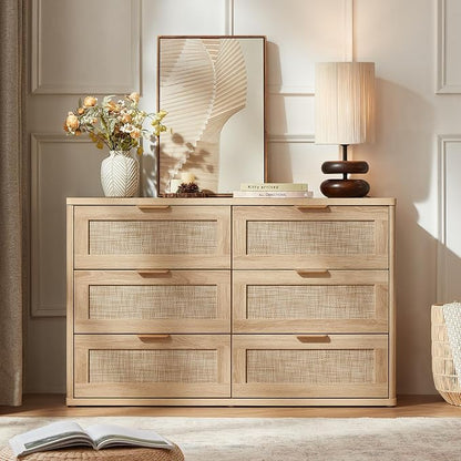 LEYAOYAO Rattan Dresser for Bedroom Set of 2, Boho 48" Wide 6 Drawer Dresser - Image 7