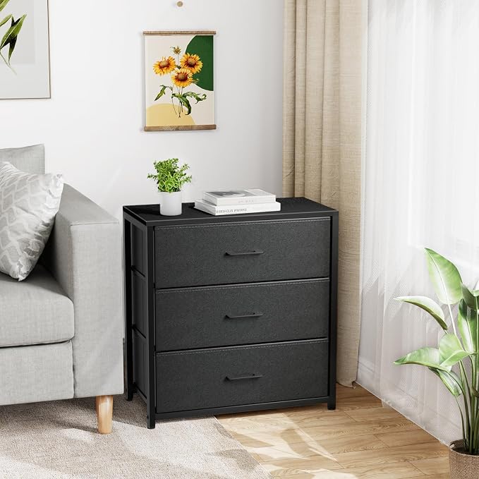 Nightstand with 3 Drawers for Bedroom, Storage Dresser with Fabric Drawers and - Image 7