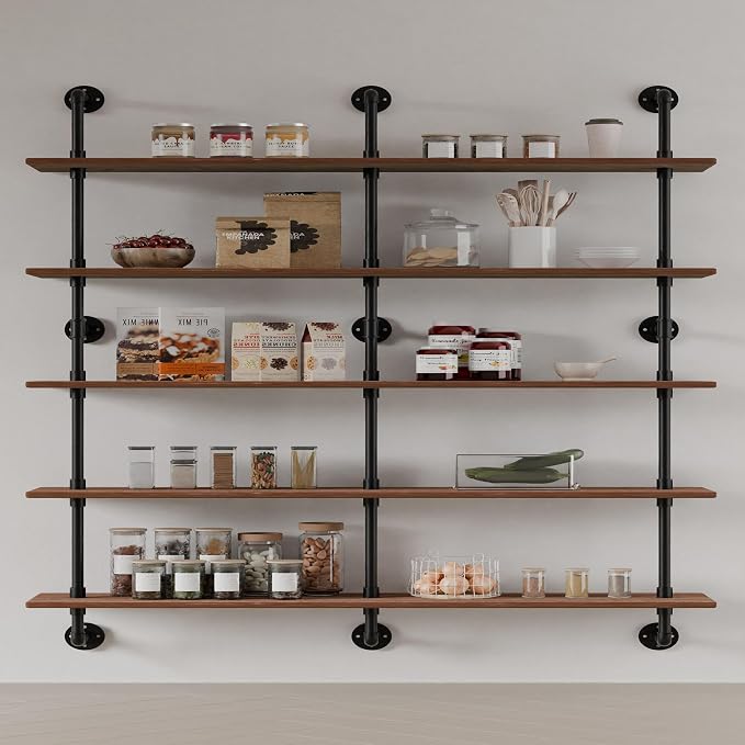 HDDFER Industrial Pipe Shelf Shelving Bookcase, Wall Mounted Rustic Bookshelf - Image 4