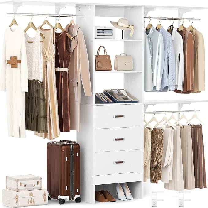 Besiost Closet System with Drawer - 8FT Wood Closet Organizer System with 3 by Besiost