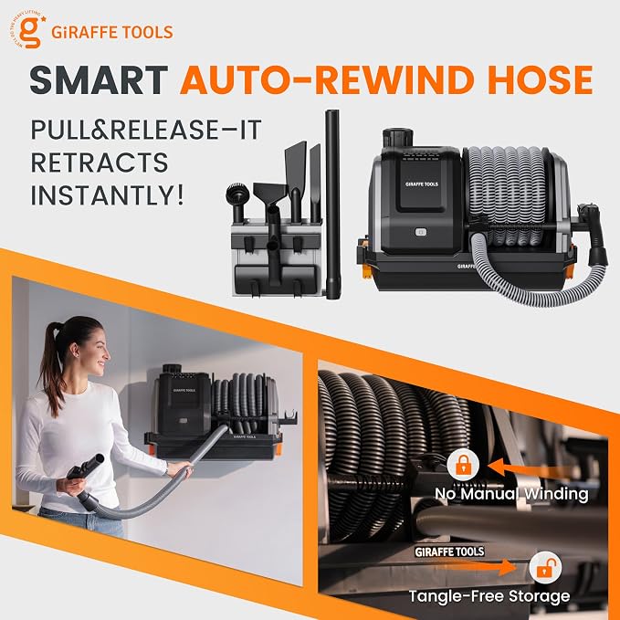 Giraffe Tools Grandstorm Retractable Vacuum Cleaner Wall-Mounted, Shop Wet Dry - Image 4