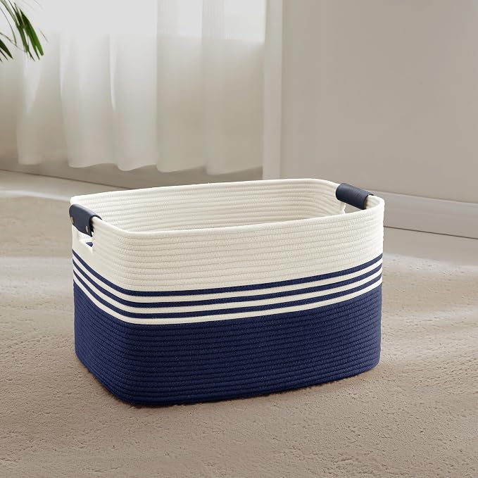 45L Small Laundry Basket with Leather Handles by SunNewt