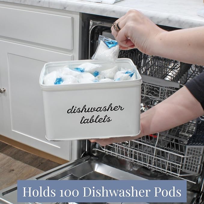 AuldHome Design Dishwasher Pod Holder, Tablet Container; White Enamelware - Image 3