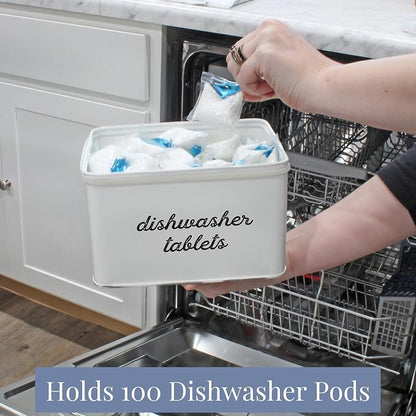 AuldHome Design Dishwasher Pod Holder, Tablet Container; White Enamelware - Image 3