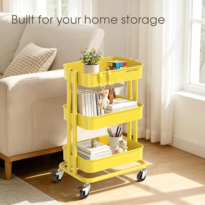 3 Tier Rolling Cart Metal Utility Cart - Image 3