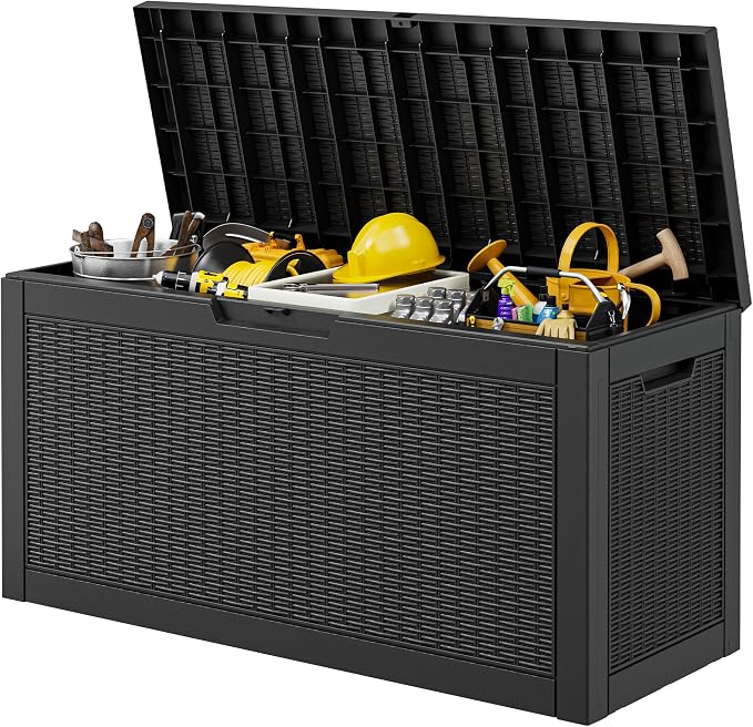 Outdoor Storage Box, 72 Gallon Resin Deck Boxes Outdoor Waterproof by WTFGO