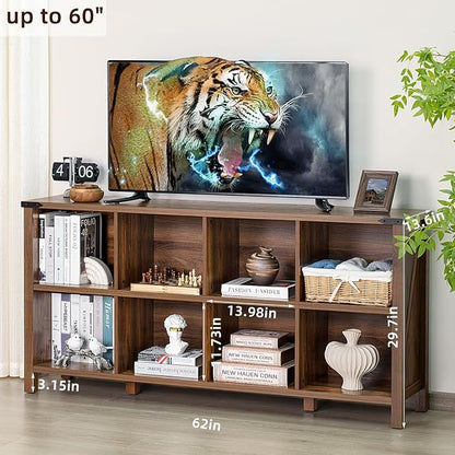 8 Cube Book Shelf, Farmhouse Wood Long Storage Organizer Bookcase, Hallway TV - Image 2