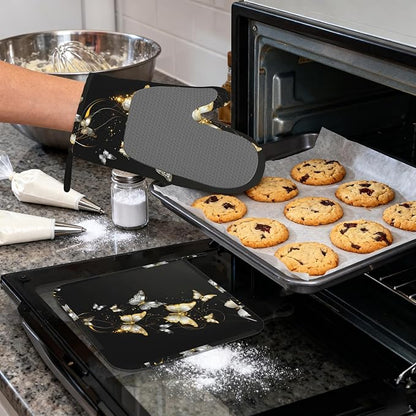 Golden Butterfly Heat-Resistant Silicone Oven Mitts and Pot Holders 4 Piece Set - Image 4