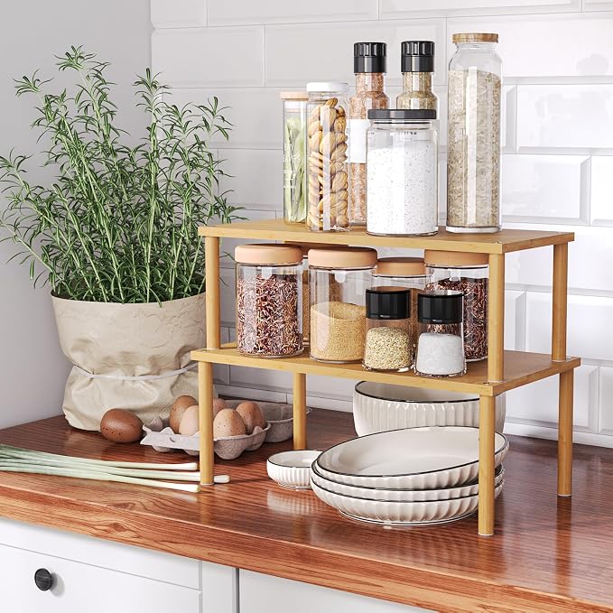 Cabinet Organizer Shelf, Kitchen Counter Shelves, Bamboo Stackable Expandable - Image 6