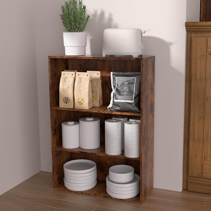 Wooden 3 Cube Storage Organizer, 3 Tier Low Bookcase Storage Display Organizer - Image 6