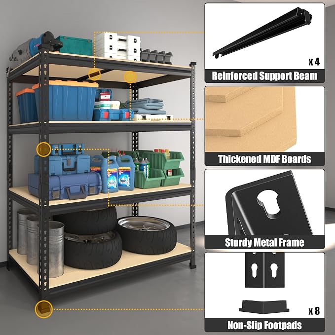PrimeZone 40" W x 20" D x 59" H Heavy Duty Storage Shelves, 4 Tier Adjustable - Image 4