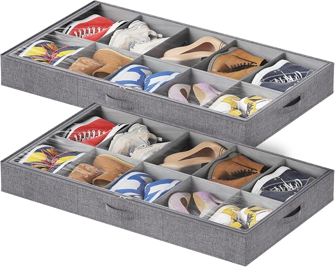 Lifewit Under Bed Shoe Storage Organizer Fits 10 Pair Sneakers, 4.3 Inches Tall by Lifewit