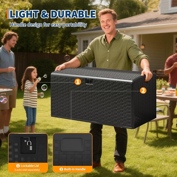 IDEALHOUSE 100 Gallon Resin Deck Box, Waterproof Outdoor Storage Box - Image 5