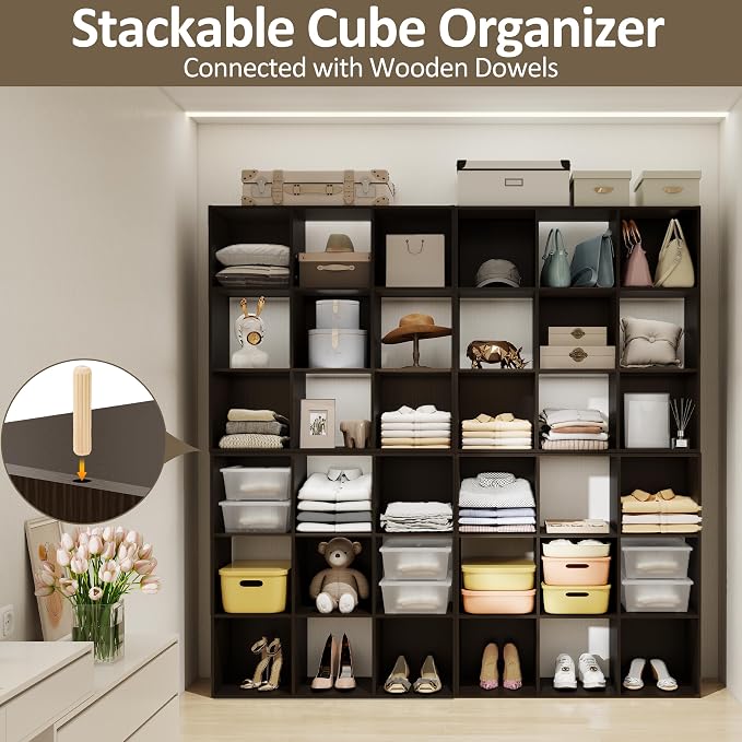 PrimeZone Stackable 9 Cube Storage Organizer: Wood Cubes Shelf Fits Cubby Bins - Image 4