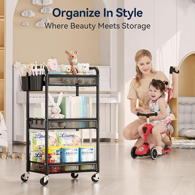 YASONIC 3 Tier Rolling Cart – Metal Utility Storage Carts - Image 7