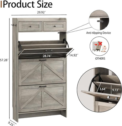 Shoe Cabinet with 3 Flip Drawers & 2 Top Drawers, Hidden Slim Shoe Rack - Image 2