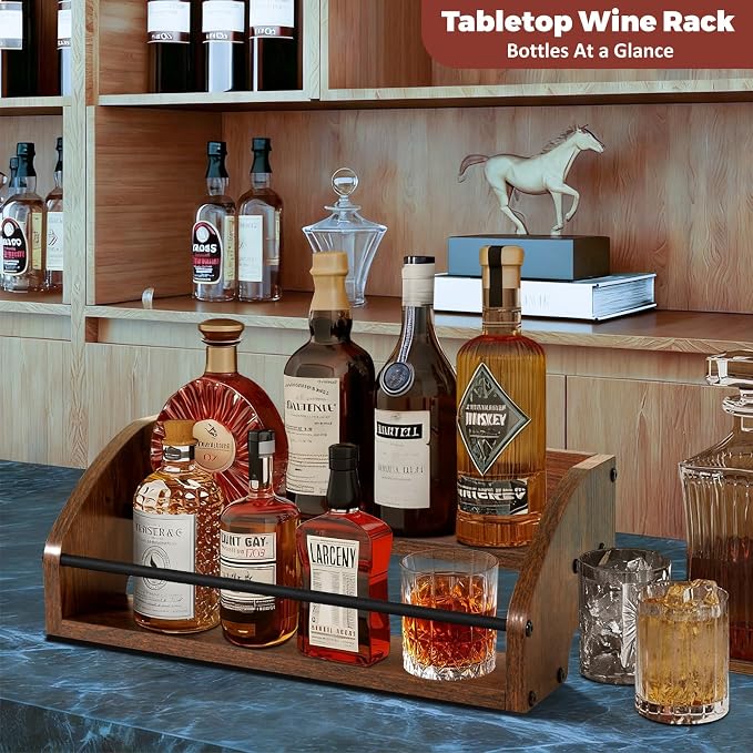Wooden Countertop Organizer- Liquor Bottle Display Shelf, Coffee Syrup Rack - Image 3