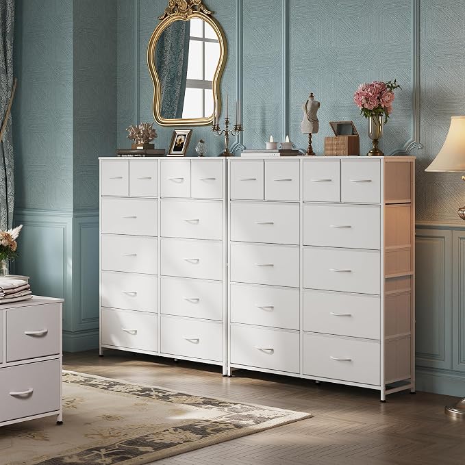 WLIVE 12 Drawer Tall White Fabric Dresser Bedroom Storage Chest | White tall - Image 4