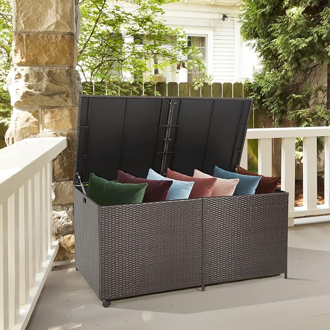 Tangkula 175 Gallon Outdoor Storage Box, Wicker Patio Deck Box - Image 7