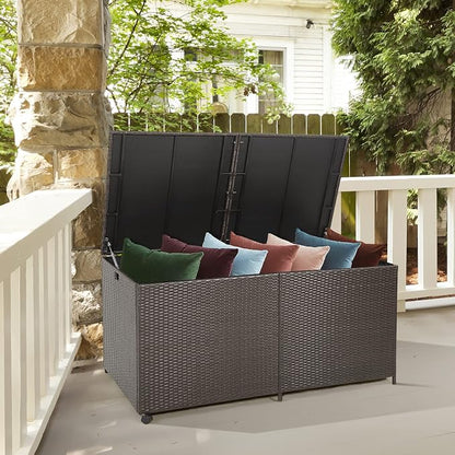 Tangkula 175 Gallon Outdoor Storage Box, Wicker Patio Deck Box - Image 7