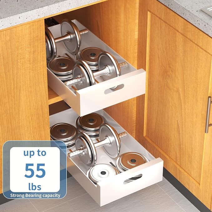 HBL' 2 Pack | 21" Deep Pull Out Cabinet Organizer Adhesive, 12-Inch Wide Sturdy - Image 5