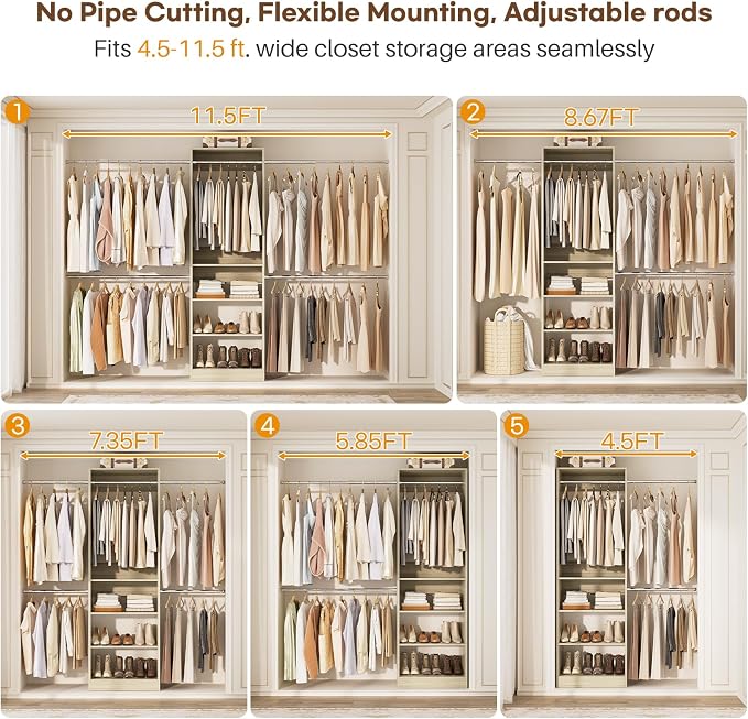 Homieasy Closet System, 4.5-11.5 Ft Expandable Closet Organizer, Light Oak | 5 - Image 7