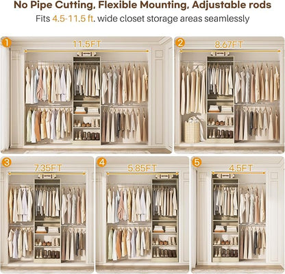 Homieasy Closet System, 4.5-11.5 Ft Expandable Closet Organizer, Light Oak | 5 - Image 7