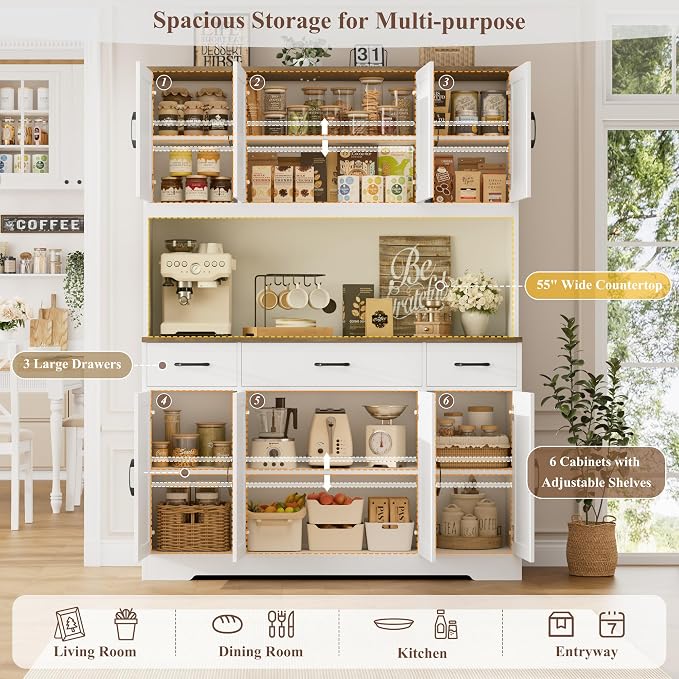 HOSTACK 71" Tall Kitchen Pantry Storage Cabinet, Farmhouse Hutch Cabinet - Image 4