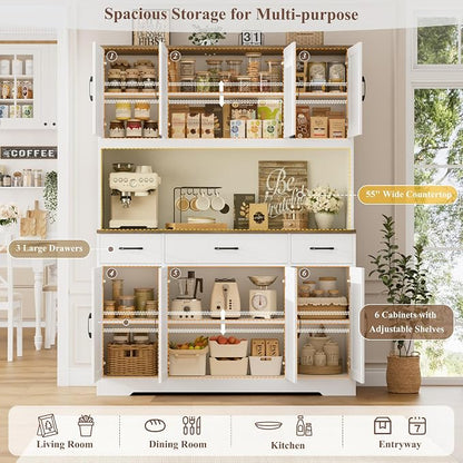 HOSTACK 71" Tall Kitchen Pantry Storage Cabinet, Farmhouse Hutch Cabinet - Image 4