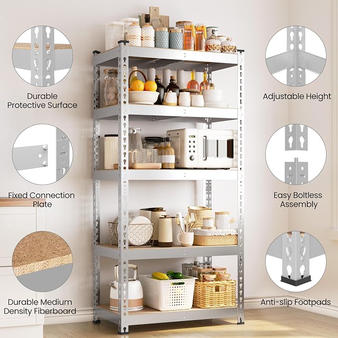 Yaheetech 5-Tier Heavy Duty Storage Shelves 28" W x 12" D x 60" H Silver | - Image 6