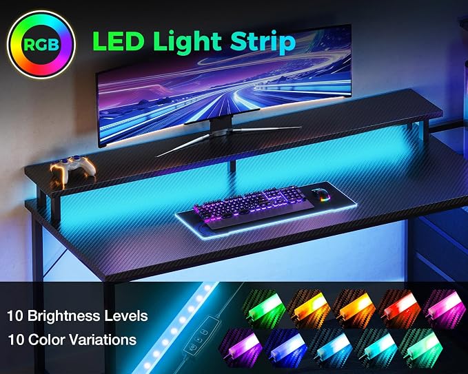 AODK 59 Inch Gaming Desk with LED Light- Reversible Computer Desk with Storage - Image 4