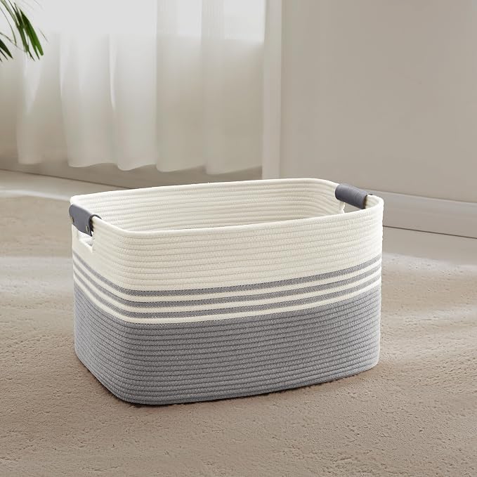 45L Small Laundry Basket with Leather Handles by SunNewt
