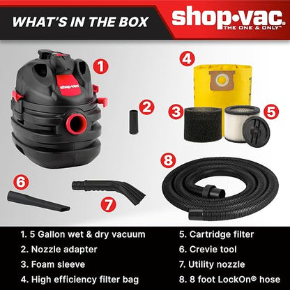 Shop-Vac 5 Gallon 6.0 Peak HP Portable Wet/Dry Vacuum, 1-1/2 Inch Diameter x 8 - Image 5