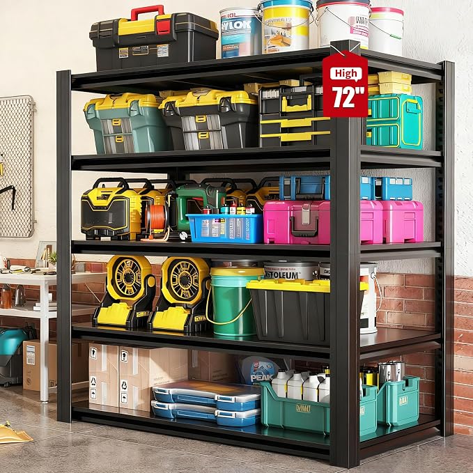 72" H Garage Shelving, Metal Storage Shelves, Adjustable 5 Tier Storage Rack by Unknown