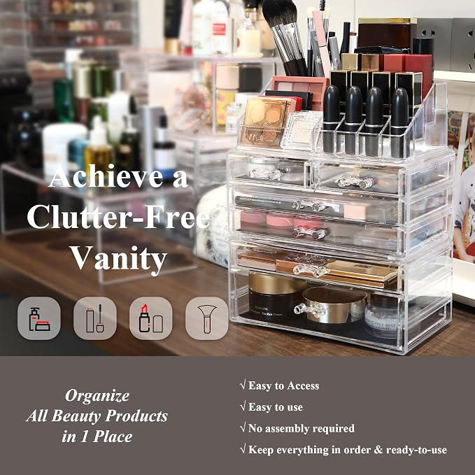 Sea Team 3-Layer Stackable Clear Makeup Organizer - Image 3