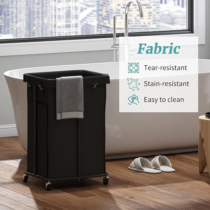 Laundry Hamper with Wheels, Rolling Laundry Basket with Metal Frame and - Image 8