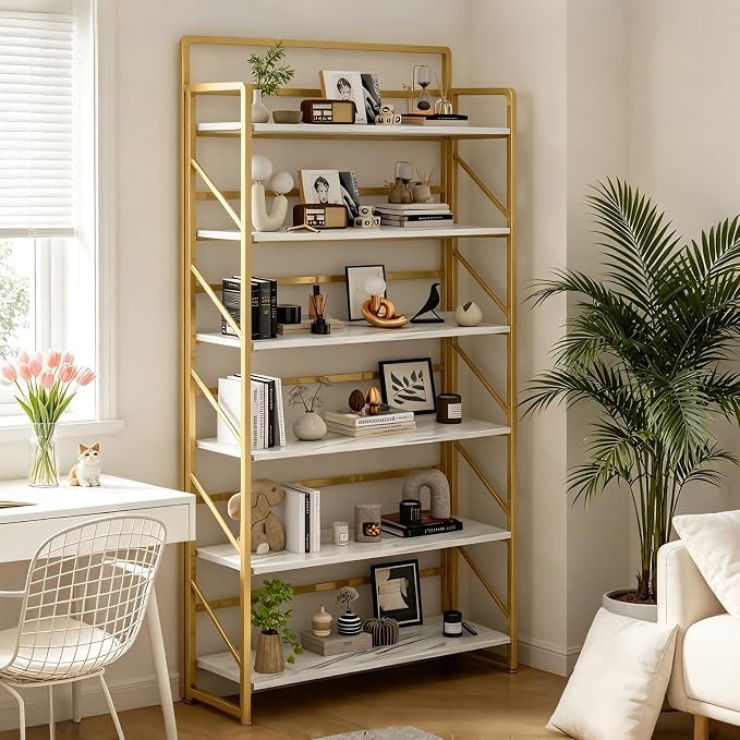 JSB 6 Tier No Assembly Folding Bookshelf, 30.3" Wide Foldable Storage Bookcase - Image 6