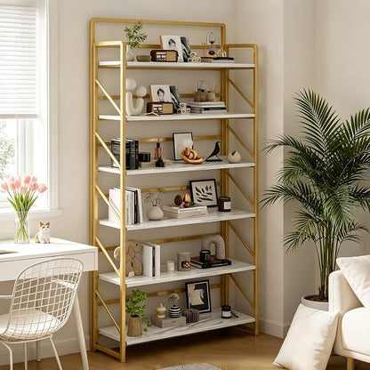 JSB 6 Tier No Assembly Folding Bookshelf, 30.3" Wide Foldable Storage Bookcase - Image 6