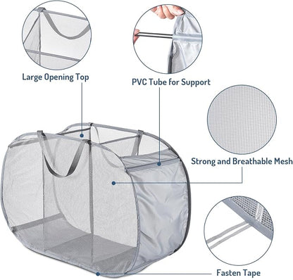 Mesh Popup Laundry Hamper 3 Compartment Sortable Horizontal Collapsible Laundry - Image 5
