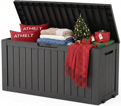 Outdoor Storage Box, 100 Gallon Resin Deck Box, Lockable Indoor Outdoor by ATMELT