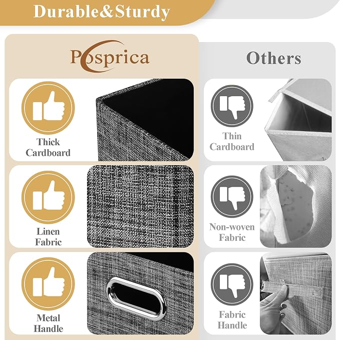 Posprica Closet Storage Bins, 4 Pack Large Closet Shelf Organizers, Linen - Image 2