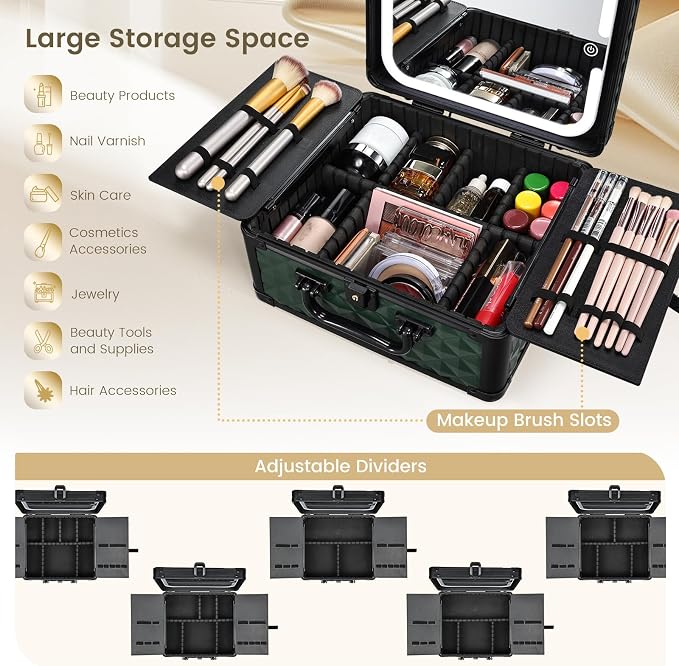 Makeup Box with Magnetic Lighted Up Mirror Makeup Organizer Box Travel Cosmetic - Image 3