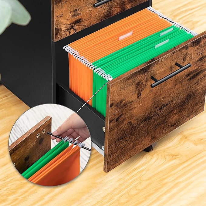 HOOBRO 3-Drawer File Cabinet, Wooden Under Desk Filing Cabinet, fits A4/Letter - Image 4