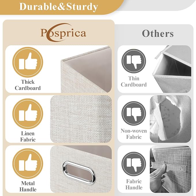 Posprica Closet Storage Bins, 4 Pack Large Closet Shelf Organizers, Linen - Image 2