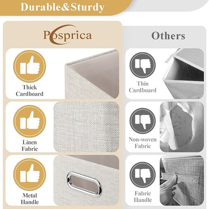Posprica Closet Storage Bins, 4 Pack Closet Shelf Organizers, Linen Fabric - Image 2